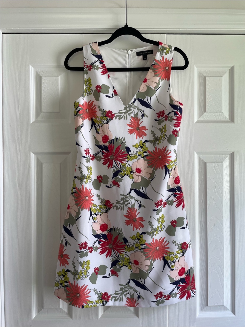 Banana Republic White Mini Dress with Coral & Navy Floral Print